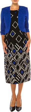 Maya Brooke Diamond Print Jacket Dress 2-Piece Set In Cobalt Black