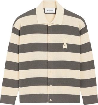 Ami AJOURE STRIPPED COTTON KNIT Size: XS, colour: CREAM