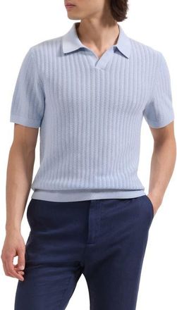 Bugatchi Pointelle Stitch Cotton & Silk Polo Sweater in Ice at Nordstrom, Size Xx-Large