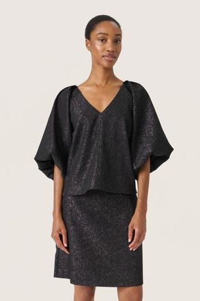 Soaked In Luxury SLCahlina V-neck Balloon Sleeves Blouse in Gun Metal at Nordstrom, Size X-Large