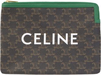 Celine Black Brown Green Coated Canvas Clutch Bag (Pre-Owned)