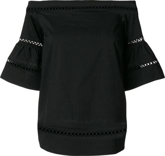 Michael Kors Off-the-shoulder top van katoenpopeline met oogjes - Dames - Blouses - Zwart - XS - Katoen - Overhemden