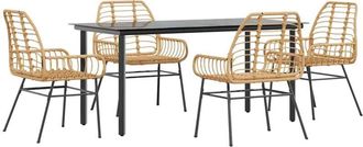 vidaXL 5 Piece Garden Dining Set Brown Poly Rattan Glass Vidaxl