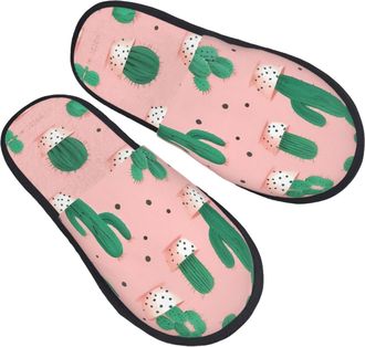 Generic Breathable House Shoes Cactus print Cotton Slipper Lightweight Hotel Slippers for Bedroom Travel Family M