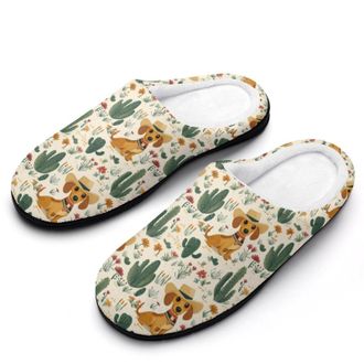 Generic Vintage Cactus Dachshund Womens Slippers Warm House Slippers Indoor House Shoes with Anti-Skid Rubber Sole