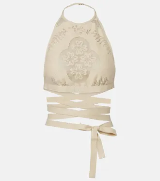 Valentino Open-back cotton-blend crop top