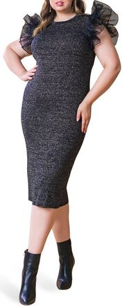 Flying Tomato Ruffle Metallic Sweater Dress in Black Metallic at Nordstrom Rack, Size 2 X