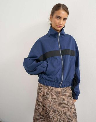 Topshop giacca sportiva con collo a lupetto e striscia a contrasto, blu navy