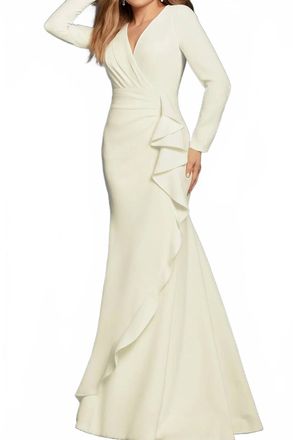 Jovani Long Sleeve Crepe Gown In Ivory