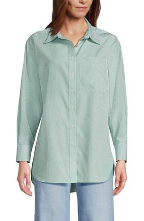 Lands End No Iron Oversized Poplin Extra Long Tunic in Vibrant Clover Mini Stripe at Nordstrom, Size X-Large P