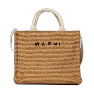 Marni Tassen, Dames, Bruin, ONE Size, Katoen, Kleine Raffia-look Tote Bag