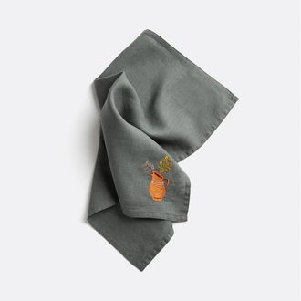 La Redoute Interieurs Set van 2 geborduurde servetten in gewassen linnen, Lison