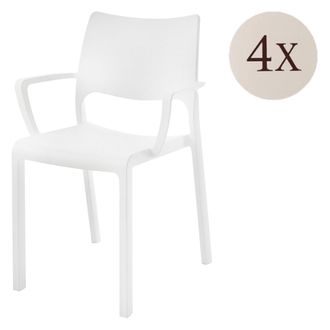 Dmora Sillas De Exterior Cambon, 4 Unidades, Con Reposabrazos, Hecho En Italia, Soporta 120 Kg, Blanco