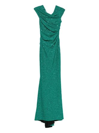 Talbot Runhof draped sequin-embellished dress - women - Metallised Fibres/Nylon/Elastane - 40 - Green