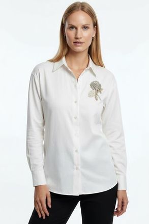 Exquise Jaelyn Embellished Long Sleeve Shirt in Ecru at Nordstrom, Size Xx-Large