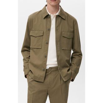 Mango Regular Fit Lyocell & Cotton Jacket in Khaki Green at Nordstrom, Size Large