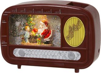 Gerson International Christmas Holiday Vintage Radio Snow Globe With Santa, Timer