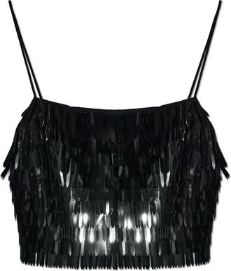 Self Portrait Tops, Dames, Zwart, S, Pailletten, Korte top met spaghettibandjes en pailletten