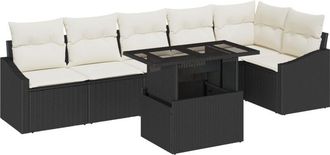 vidaXL Garden Sofa Set with Pillow 7 pcs Black, Cream 100 x 55 x 73 cm Vidaxl