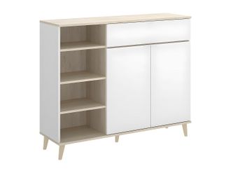 Vente-Unique Aparador de cocina WAJDI - 2 puertas, 1 caj&oacute;n y 4 estantes - Blanco y roble