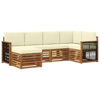 vidaXL Conjunto De Sof&aacute; Seccional Con Coj&iacute;n 5 Pcs Natural Y Crema Vidaxl