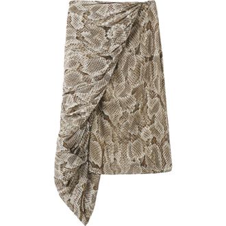 Mango Animal Print Faux Wrap Midi Skirt in Khaki at Nordstrom, Size 10
