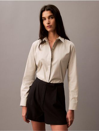 Calvin Klein Womens Classic Stretch Poplin Button-Down Shirt - Neutral - XS