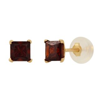 MAX + STONE 14k Yellow or White Gold 4mm Square Princess Cut Gemstone Stud Earrings