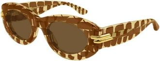 Bottega Veneta Ronde Zonnebril - Dames - Zonnebrillen - Bruin - 51 MM - Nylon - Accessoires