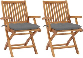 vidaXL Vidaxl - Sillas De Jard&iacute;n 2 Unidades Madera De Teca Con Cojines Gris