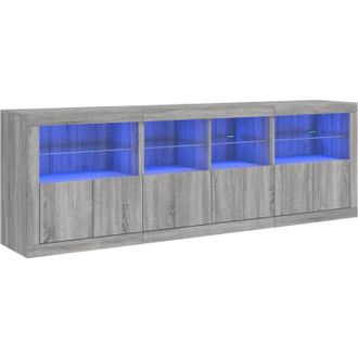 vidaXL Aparador Con Luces Led Gris Sonoma 202x37x67 Cm Vidaxl