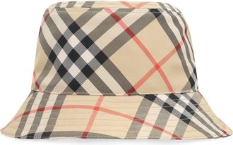 Burberry Mens Check Motif Bucket Hat Beige Polyester