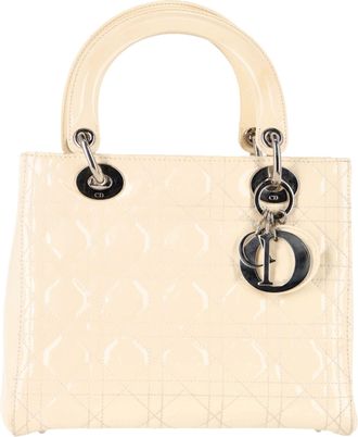 Dior Pre-owned Womens Medium Lady Top Handle Bag in Ivory Patent Leather - One Size