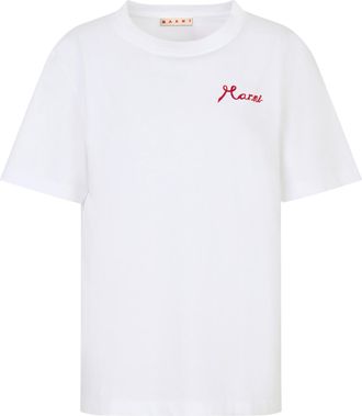 Marni Short-Sleeve White T-Shirt with Elegant Embroidered Detail
