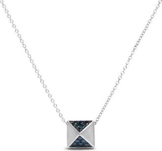 House of Brilliance 14K White Gold 1/4 Cttw Treated Blue Diamond Matte Pyramid Pendant Necklace at Nordstrom