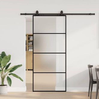 vidaXL Vidaxl - Puerta Corredera Con Set Herrajes Negro 90x205 Cm Vidrio Esg