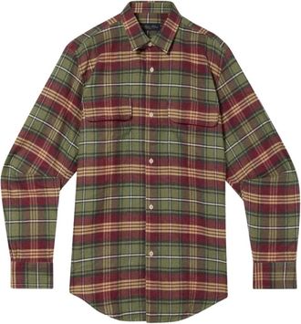Brooks Brothers Plaid Katoenen Flanellen Overshirt met Klepzakken - Heren - Casual Overhemden - Groen - S - Katoen - Overhemden