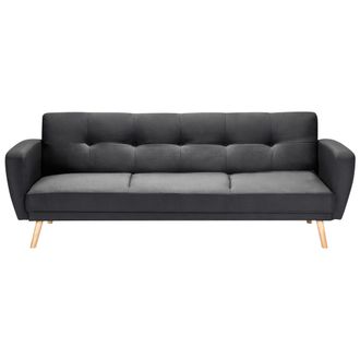 Beliani Sof&aacute; Cama Tapizado En Tela Negra 3 Plazas Patas De Madera Estilo Minimalista Moderno Florli