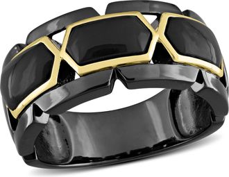 Mimi & Max 2 3/8ct TW Black Onyx Station Mens Ring in 2-Tone Sterling Silver with Yellow Gold Plating