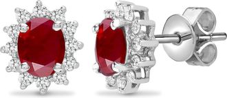 Jewelco London 18ct White Gold Diamond Red Ruby Royal Cluster Stud Earrings - 18E187