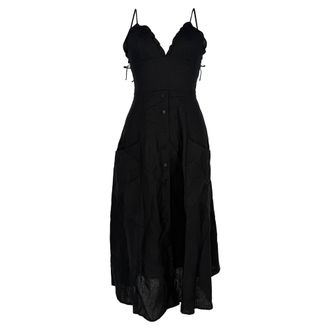 Reformation V-Neck Sleeveless Midi Dress in Black Linen