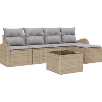 vidaXL Vidaxl - Conjunto De Sof&aacute; De Jard&iacute;n Con Coj&iacute;n 6 Pcs Beige Polirat&aacute;n