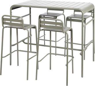 Sweeek Mesa alta de jard&iacute;n con 4 taburetes de acero, verde kaki