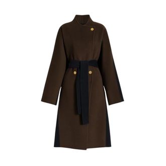 Alberta Ferretti Lange jas van bicolor wol en kasjmier - Dames - Jas met riem - Bruin - M - Wol - Jassen
