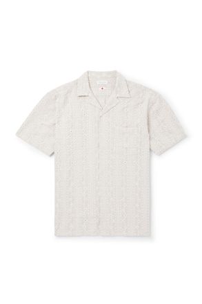 Richard James Camp-Collar Embroidered Cotton and Linen-Blend Shirt