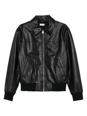 Fursac zip-up leather shirt jacket - men - Calf Leather/Cotton/Viscose/Polyester/Spandex/Elastane - S - Black