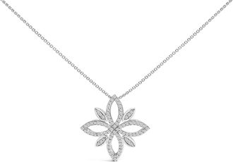 House of Brilliance Sterling Silver 1/2 Cttw Diamond Floral Cross Pendant Necklace