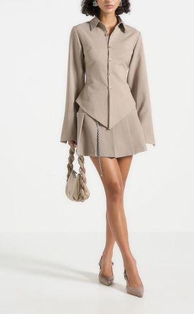 Mani&egrave;re De Voir Sonia Asymmetric Tailored Shirt in Taupe at Nordstrom, Size 10