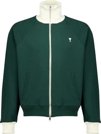 Ami Hoodies & sweatvesten, Heren, Groen, XS, Katoen, Zipped Cotton Sweatshirt met Ami de Coeur