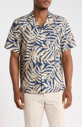 Original Penguin Palm Leaf Print Seersucker Camp Shirt in Sargasso Sea at Nordstrom Rack, Size Xx-Large